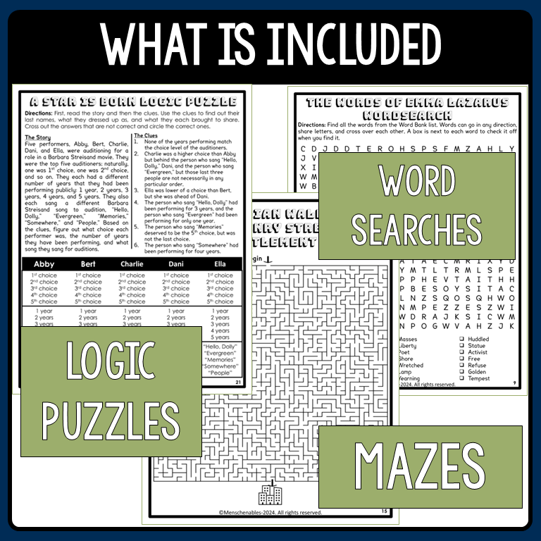 Women's History Month Packet - Jewish Women - Reading, Logic Puzzles, Activities - 3