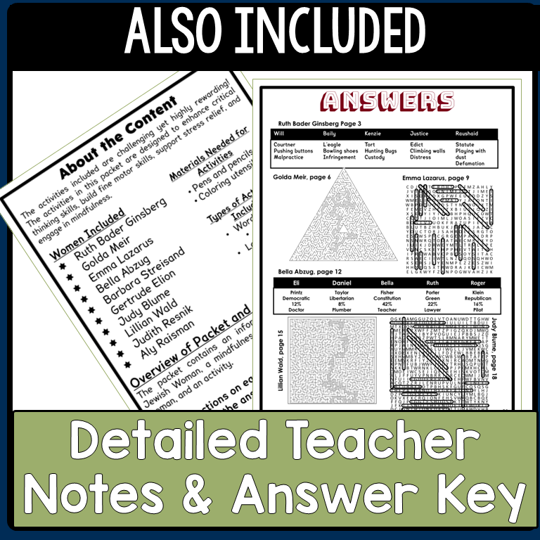 Women's History Month Packet - Jewish Women - Reading, Logic Puzzles, Activities - 4