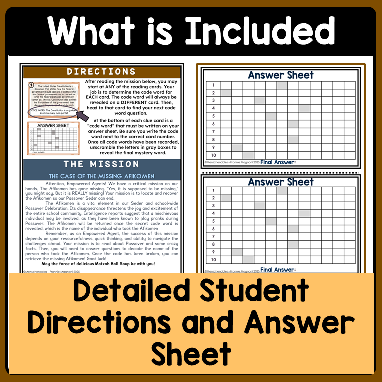 Passover Mystery Challenge - Informational Text - Reading Comprehension - 3