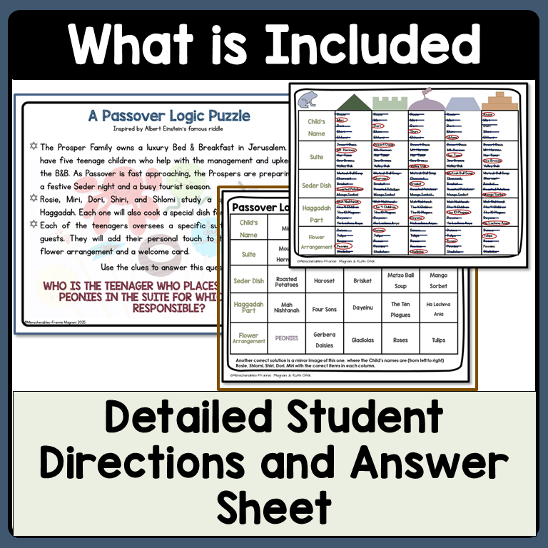 Passover Logic Puzzle - Puzzle for Passover - Holiday Logic Activity - 3